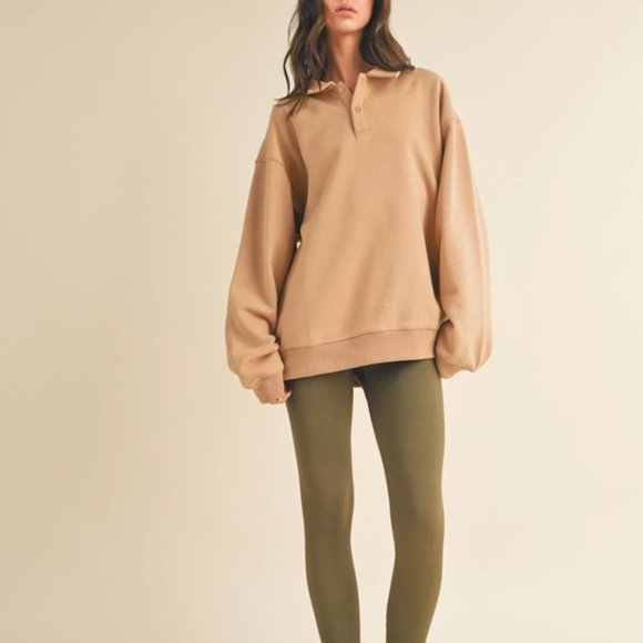 Sabrina Oversized Cozy Sweatshirt | Women's Tan Comfy Athleisure | Neutral - Picture 5 of 11